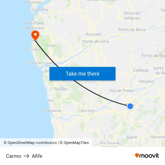 Carmo to Afife map