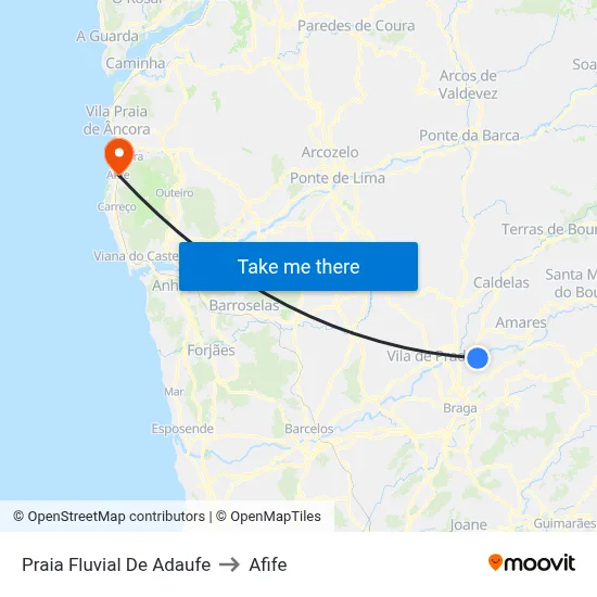 Praia Fluvial De Adaufe to Afife map