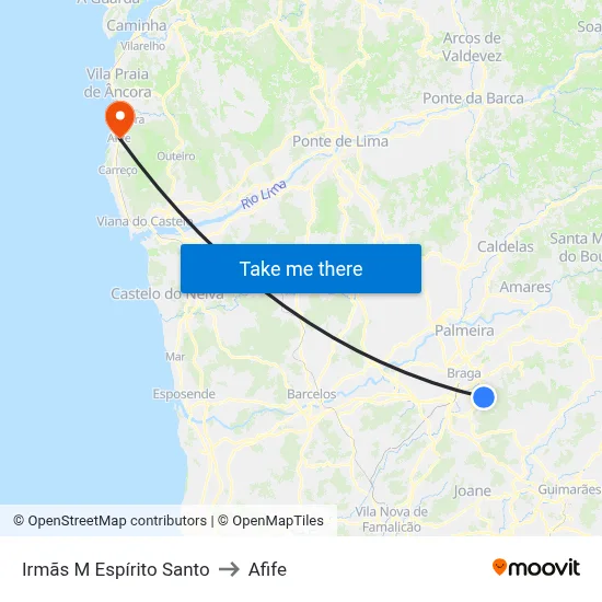 Irmãs M Espírito Santo to Afife map