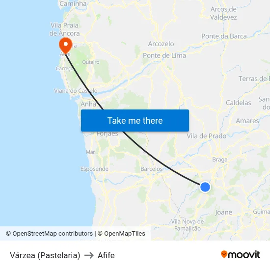 Várzea (Pastelaria) to Afife map