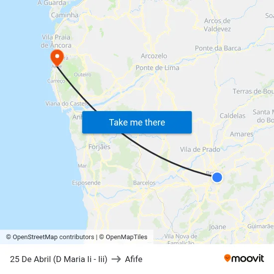 25 De Abril (D Maria Ii - Iii) to Afife map