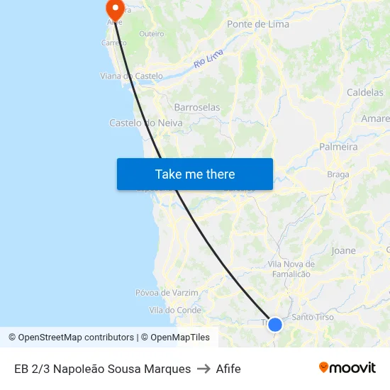EB 2/3 Napoleão Sousa Marques to Afife map