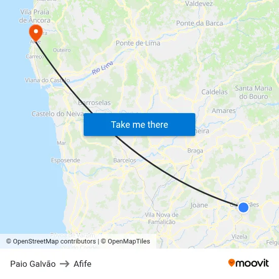 Paio Galvão to Afife map
