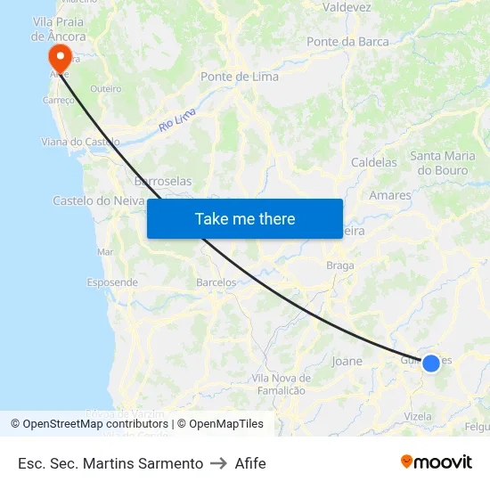 Esc. Sec. Martins Sarmento to Afife map
