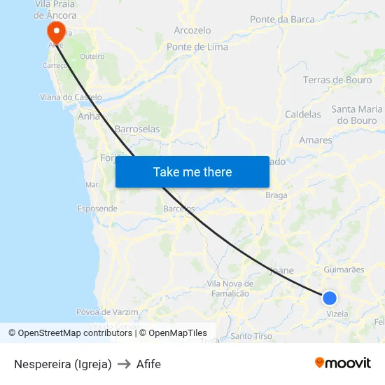 Nespereira (Igreja) to Afife map