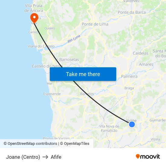 Joane (Centro) to Afife map