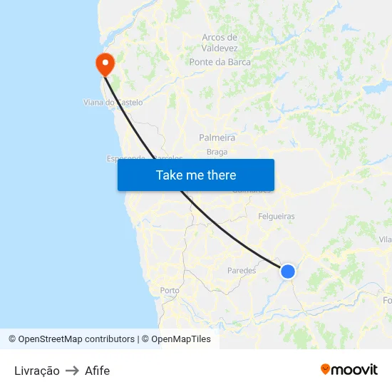 Livração to Afife map
