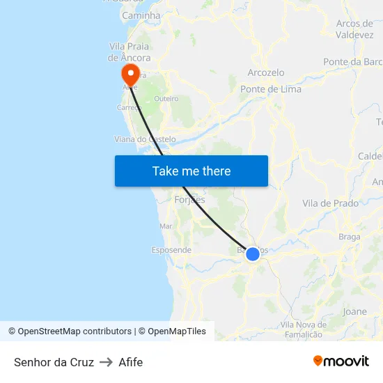 Senhor da Cruz to Afife map