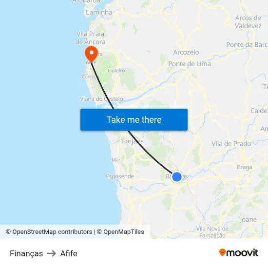 Finanças to Afife map