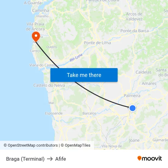 Braga (Terminal) to Afife map