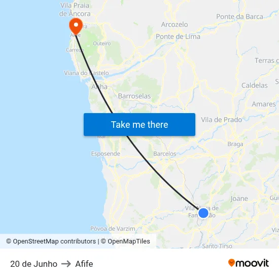 20 de Junho to Afife map