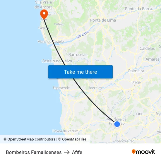 Bombeiros Famalicenses to Afife map