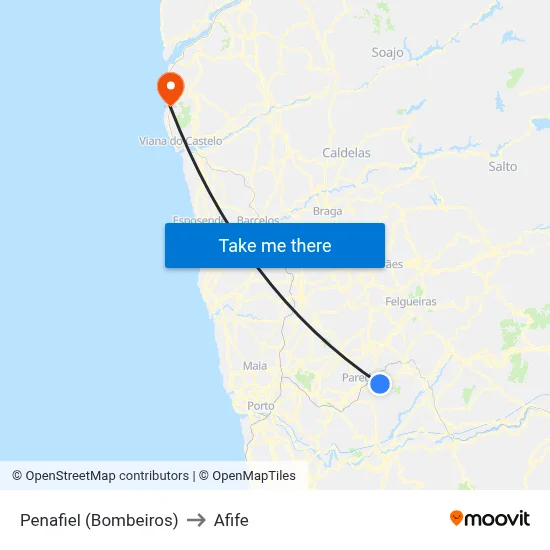 Penafiel (Bombeiros) to Afife map