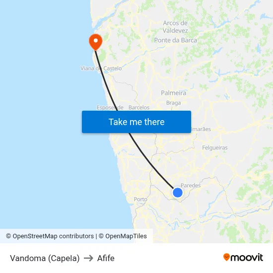 Vandoma (Capela) to Afife map