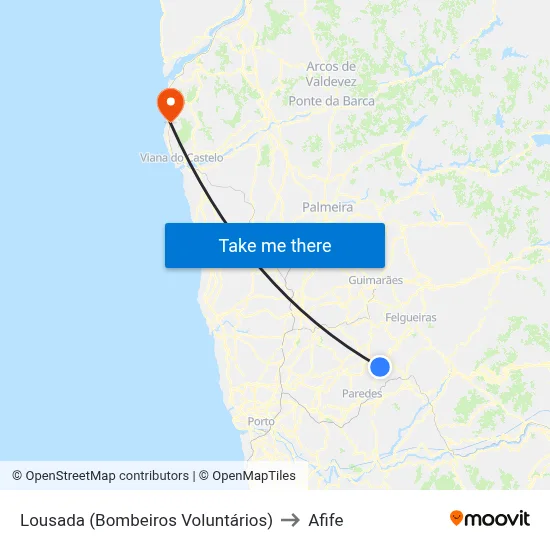 Lousada (Bombeiros Voluntários) to Afife map