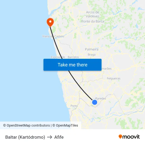 Baltar (Kartódromo) to Afife map