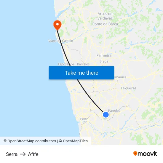 Serra to Afife map
