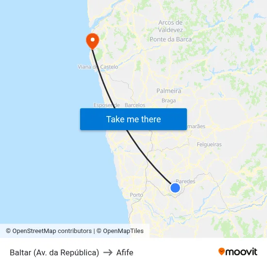 Baltar (Av. da República) to Afife map