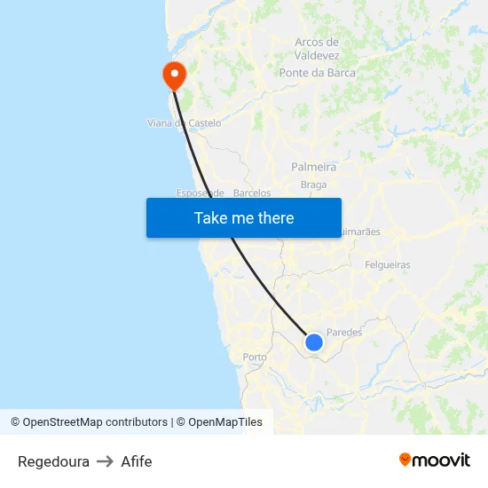 Regedoura to Afife map