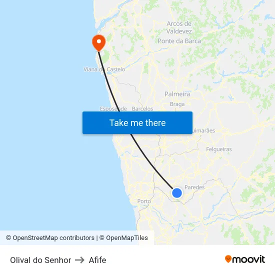 Olival do Senhor to Afife map
