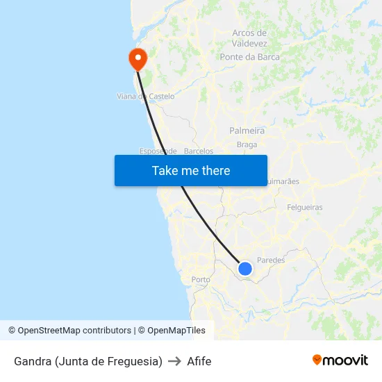 Gandra (Junta de Freguesia) to Afife map