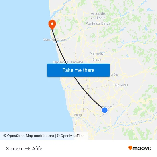 Soutelo to Afife map