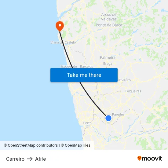 Carreiro to Afife map
