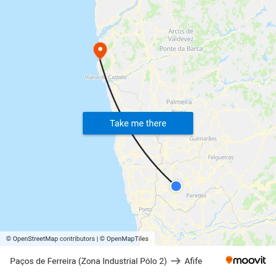 Paços de Ferreira (Zona Industrial Pólo 2) to Afife map