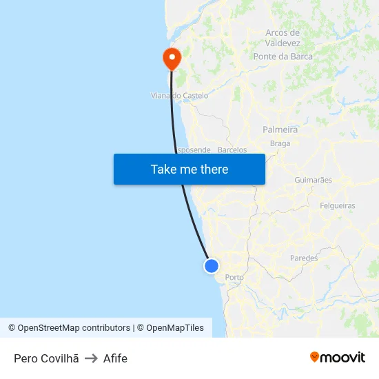 Pero Covilhã to Afife map