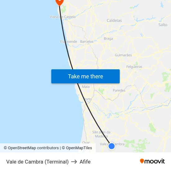 Vale de Cambra (Terminal) to Afife map