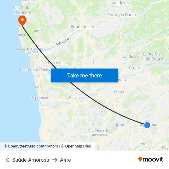 C. Saúde Amorosa to Afife map