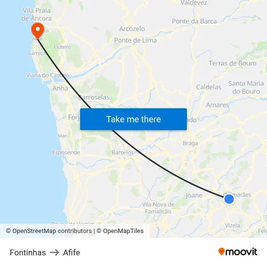 Fontinhas to Afife map