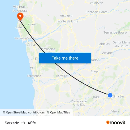 Serzedo to Afife map