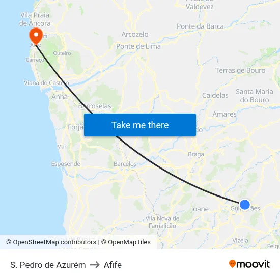 S. Pedro de Azurém to Afife map