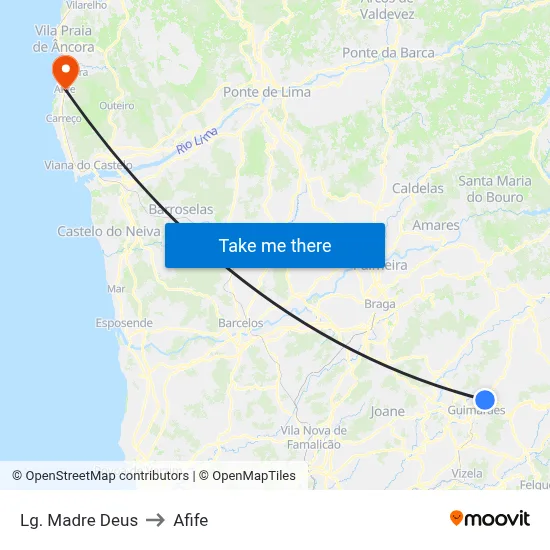 Lg. Madre Deus to Afife map