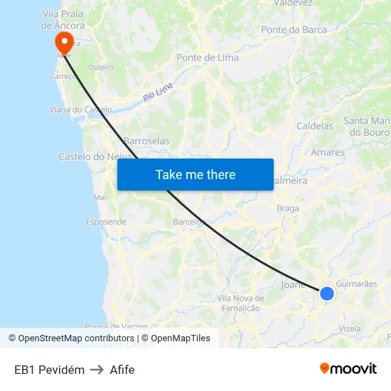 EB1 Pevidém to Afife map