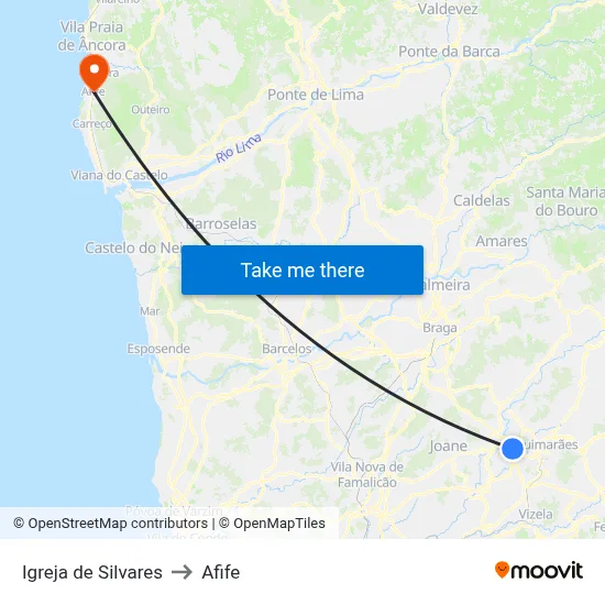 Igreja de Silvares to Afife map