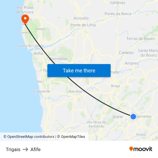 Trigais to Afife map