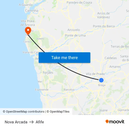 Nova Arcada to Afife map