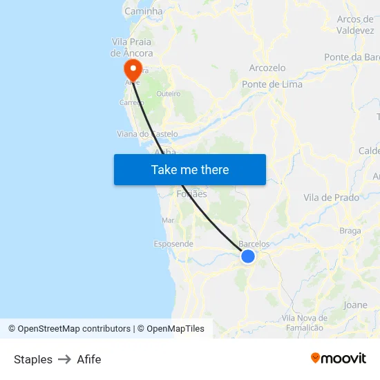 Staples to Afife map