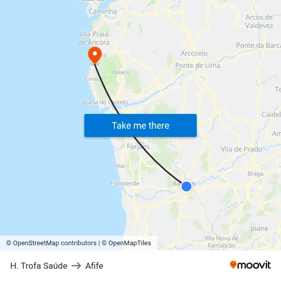 H. Trofa Saúde to Afife map