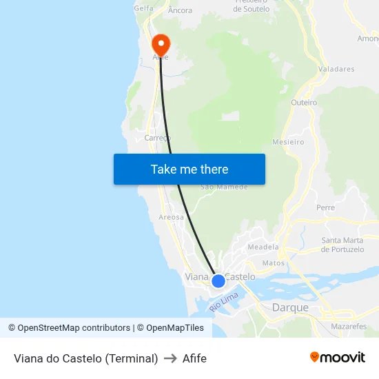 Viana do Castelo (Terminal) to Afife map