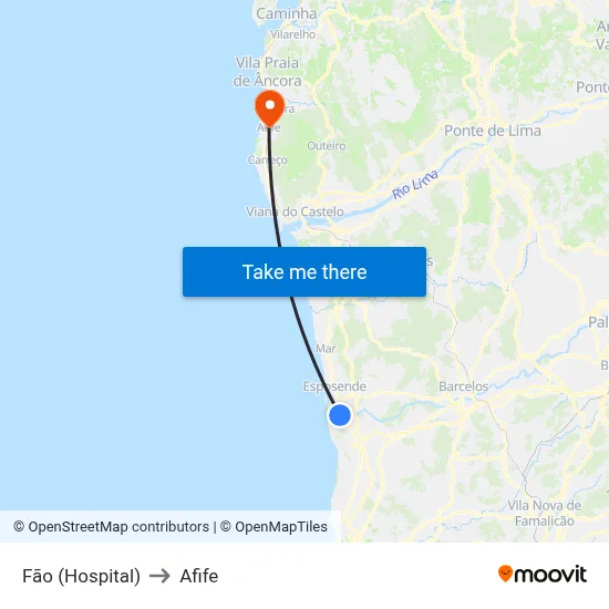 Fão (Hospital) to Afife map