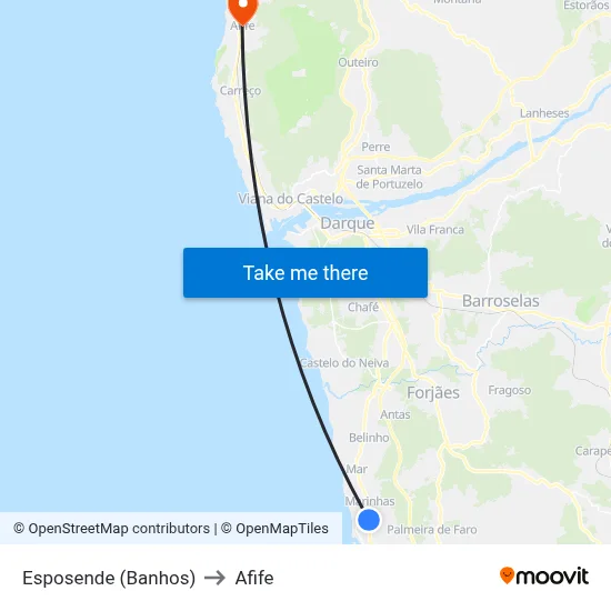 Esposende (Banhos) to Afife map