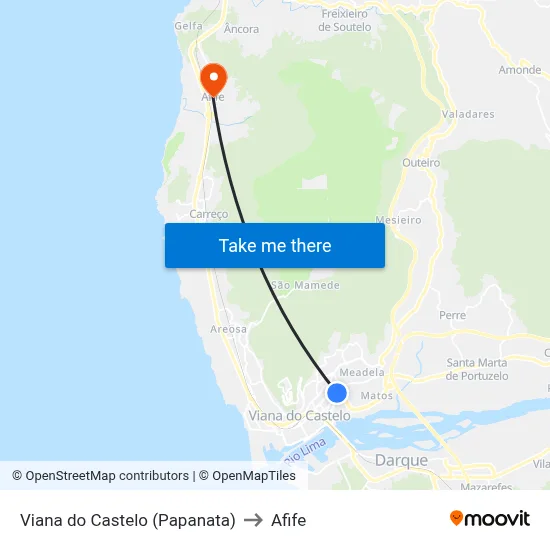 Viana do Castelo (Papanata) to Afife map