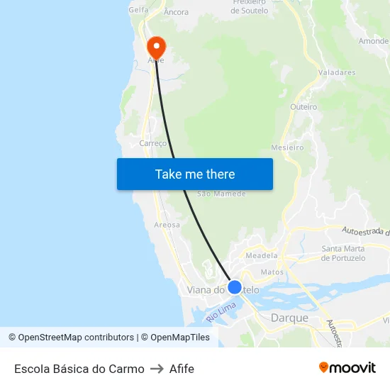 Escola Básica do Carmo to Afife map