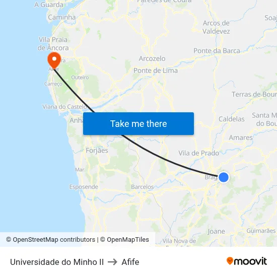 Universidade do Minho II to Afife map