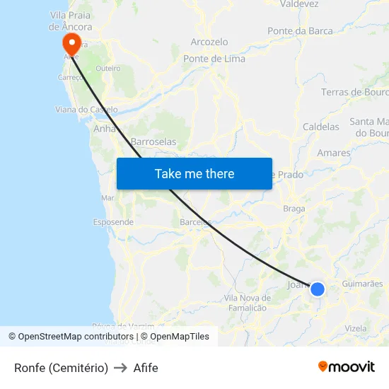 Ronfe (Cemitério) to Afife map