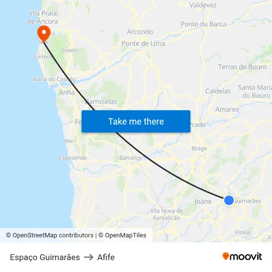 Espaço Guimarães to Afife map