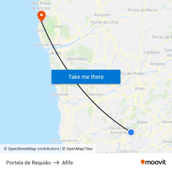 Portela de Requião to Afife map
